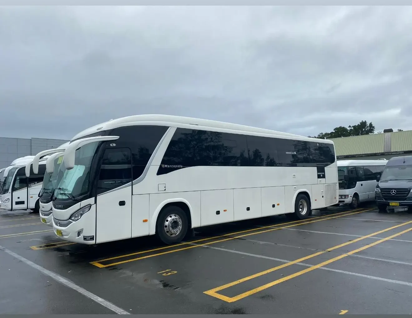 A luxury touring coach, exterior